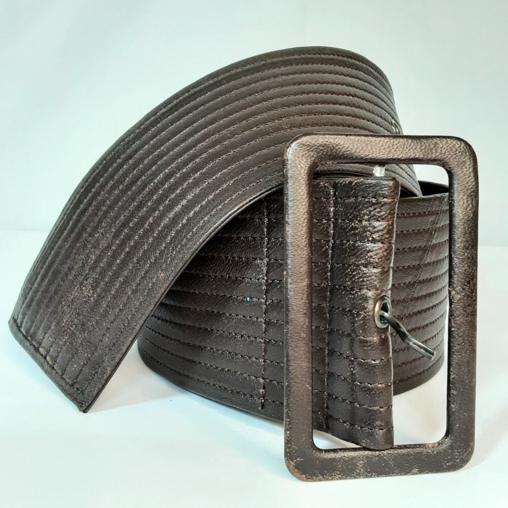 Armani Exchange Womens Dark Brown Wide Ribbed Leather Belt Size XS Pliable Soft